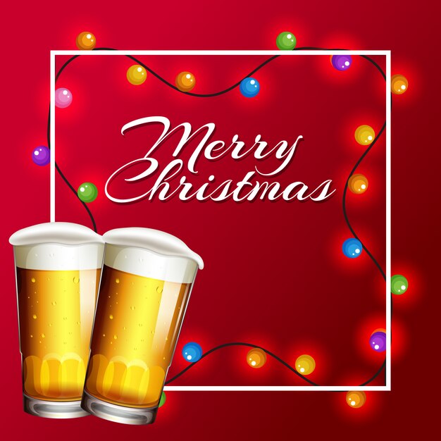 ライトとビールのクリスマスカード