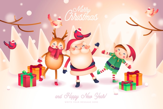 Christmas Card with lovely Santa and friends characters