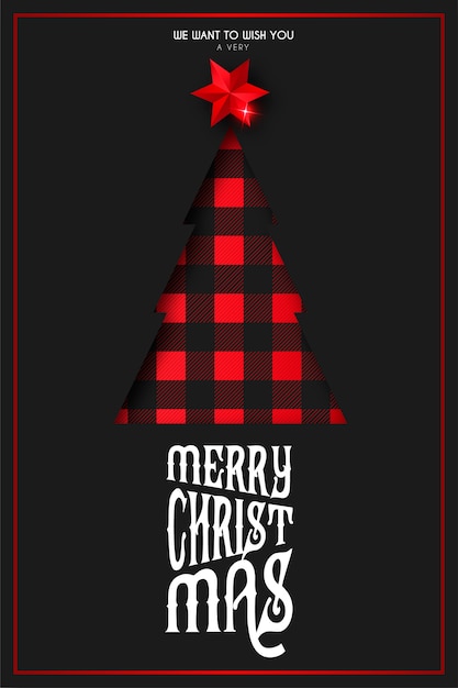 Christmas card with papercut tree in tartan pattern