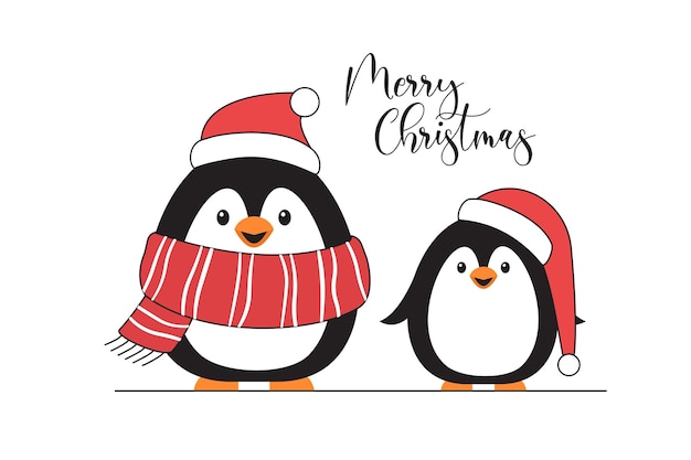 Free vector christmas card with penguins