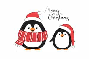 Free vector christmas card with penguins