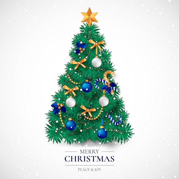 Christmas card with realistic decorative tree