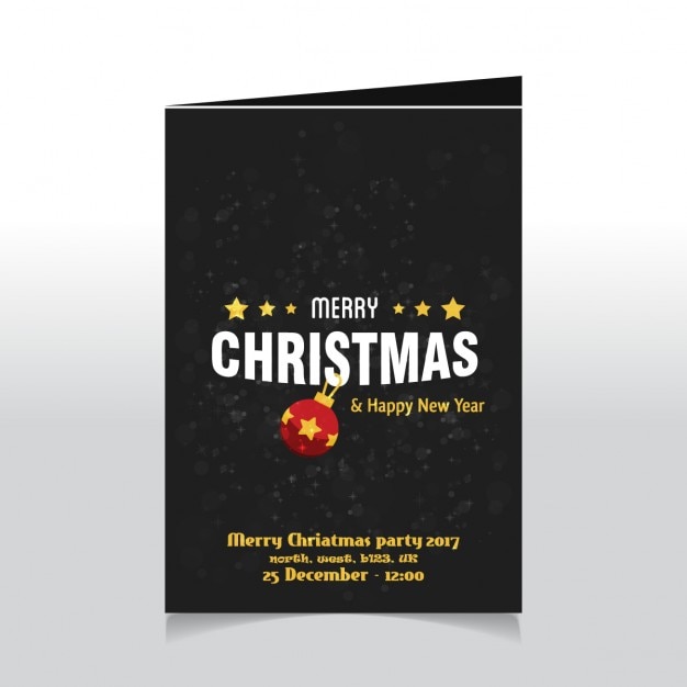 Christmas card with red ball and stars