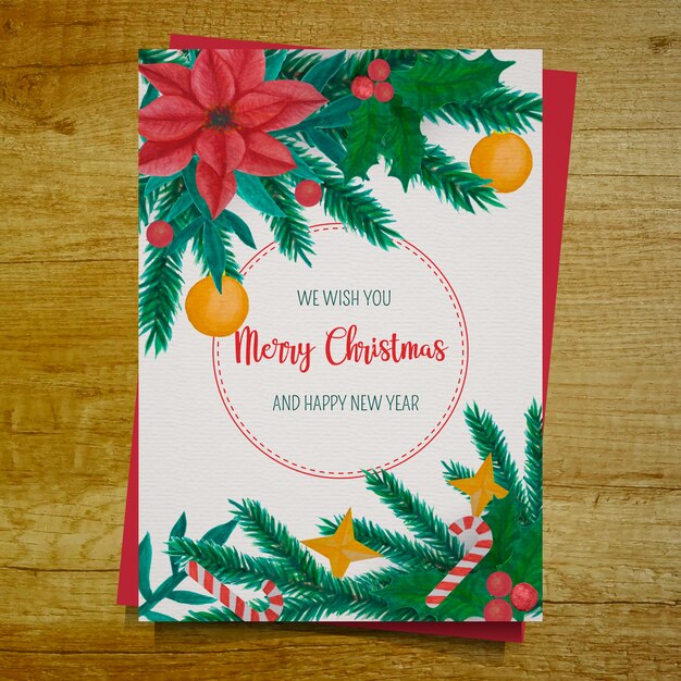 Christmas card with watercolor mistletoe decoration 