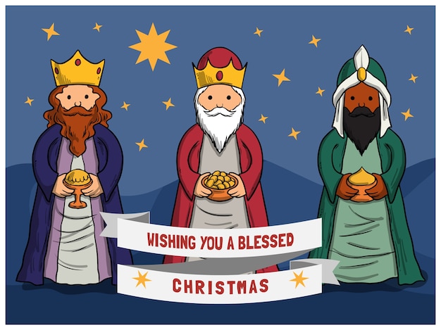 Free vector christmas card with the wise men