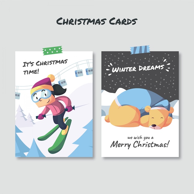 Christmas cards with hand drawn characters