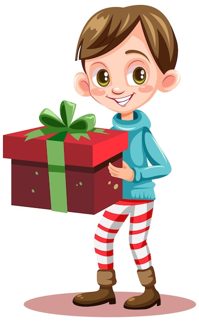 Free vector christmas cartoon character holding gift box