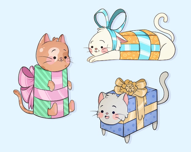 Free vector christmas cats collection pack