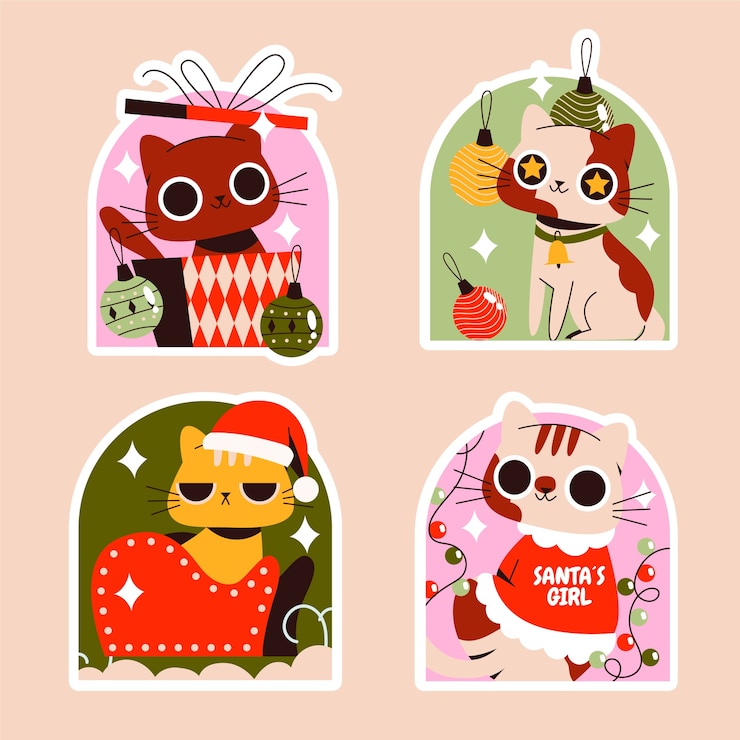 Free Vector christmas cats sticker set