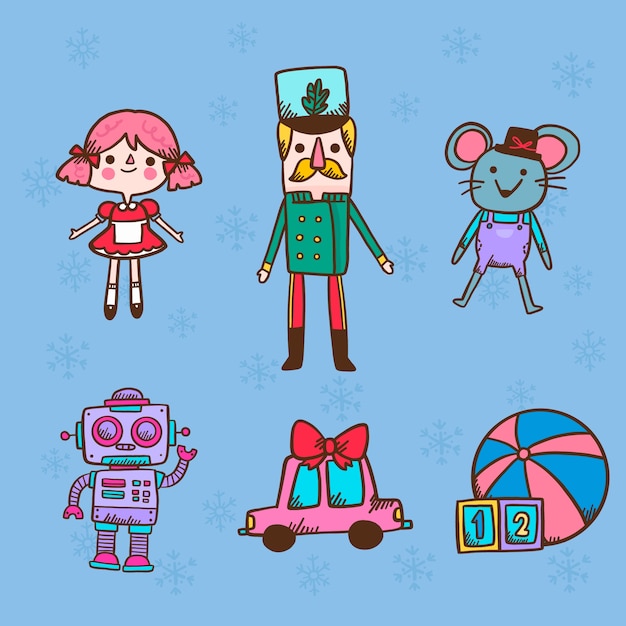 Free vector christmas character doll toys hand drawn