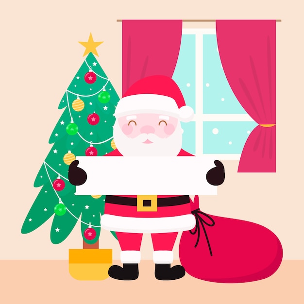 Бесплатное векторное изображение Рождественский персонаж держит пустой баннер