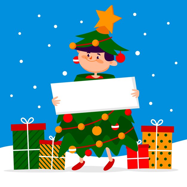 Рождественский персонаж держит пустой баннер