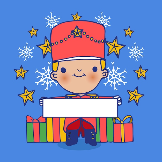 Christmas character holding blank banner