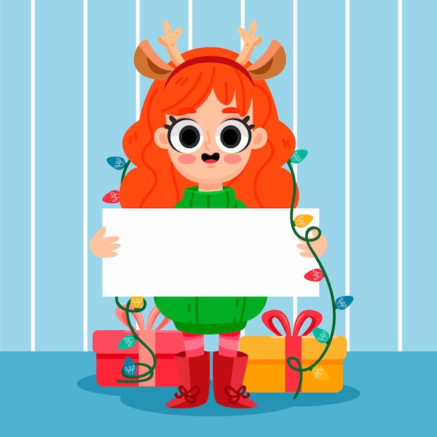 Christmas character holding blank banner