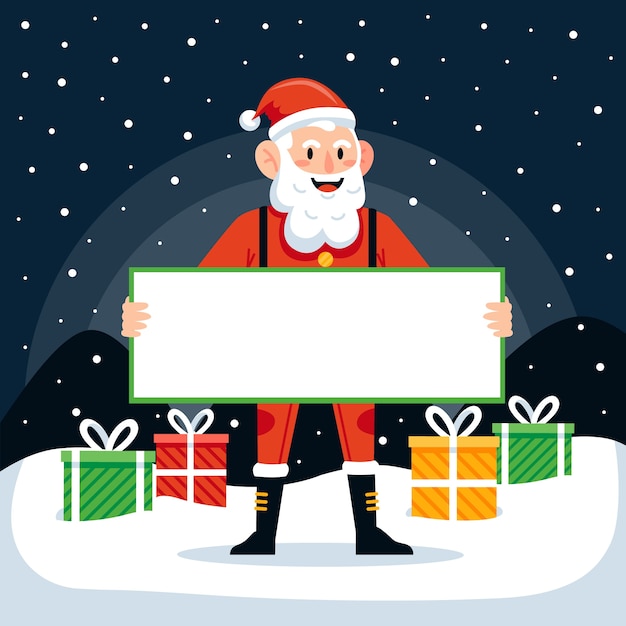 Free vector christmas character holding blank banner