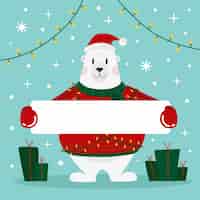 Free vector christmas character holding blank banner