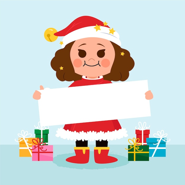 Christmas character holding blank banner