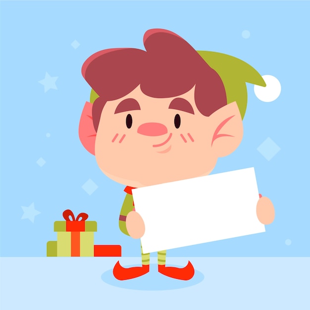 Christmas character holding blank banner