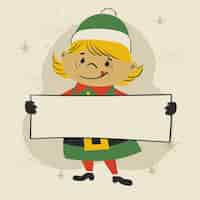 Free vector christmas character holding blank banner