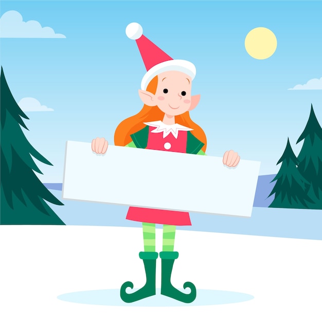 Christmas character holding blank banner