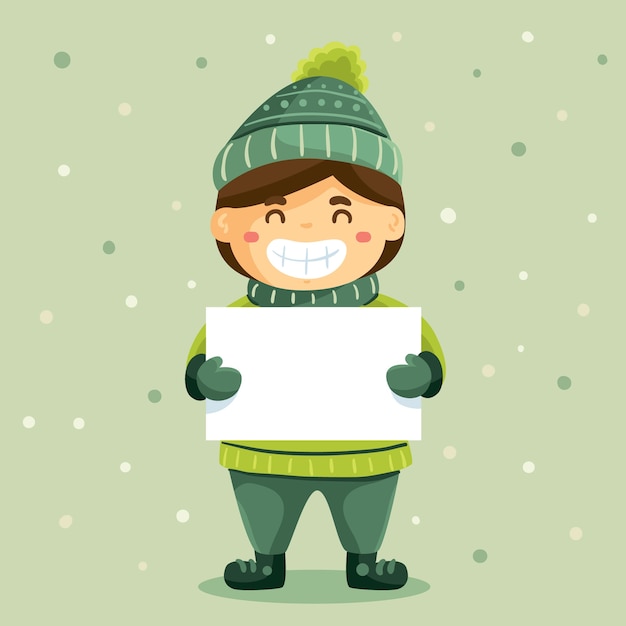 Christmas character holding blank banner