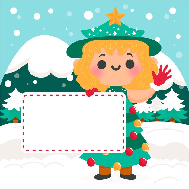 Christmas character holding blank banner