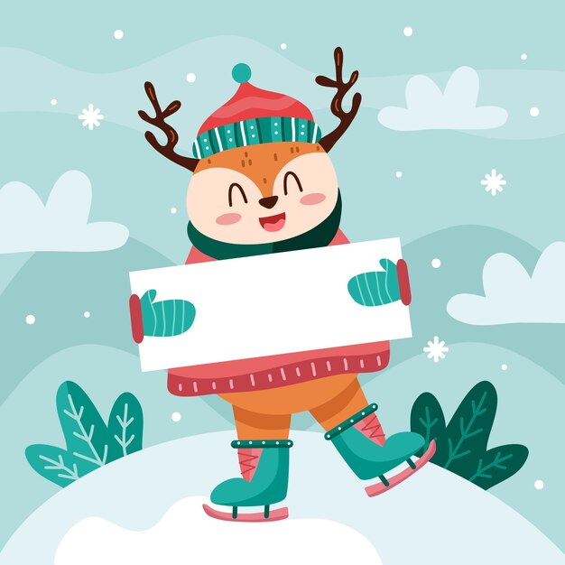 Christmas character holding blank banner