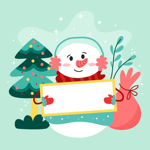 Christmas character holding blank banner