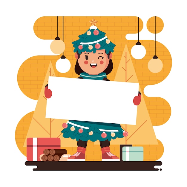 Free vector christmas character holding blank banner