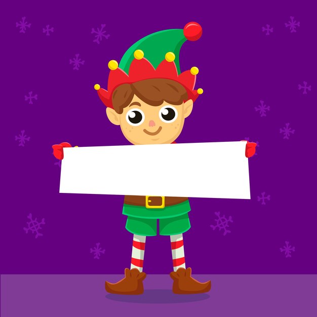 Christmas character holding blank banner