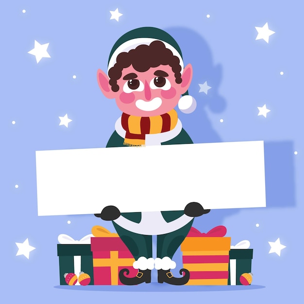 Christmas character holding blank banner