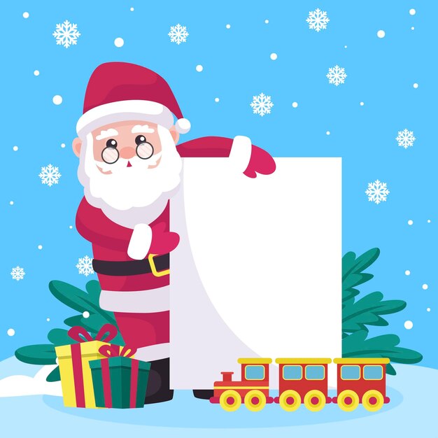 Christmas character holding blank banner