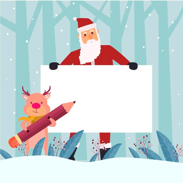 Christmas character holding blank banner