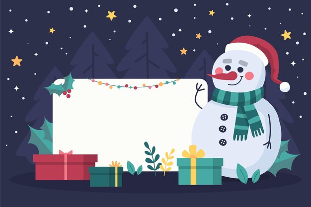 christmas character holding blank banner