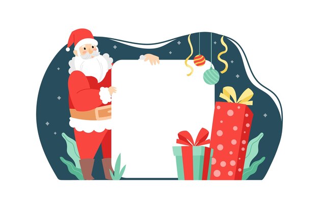 Christmas character holding blank banner