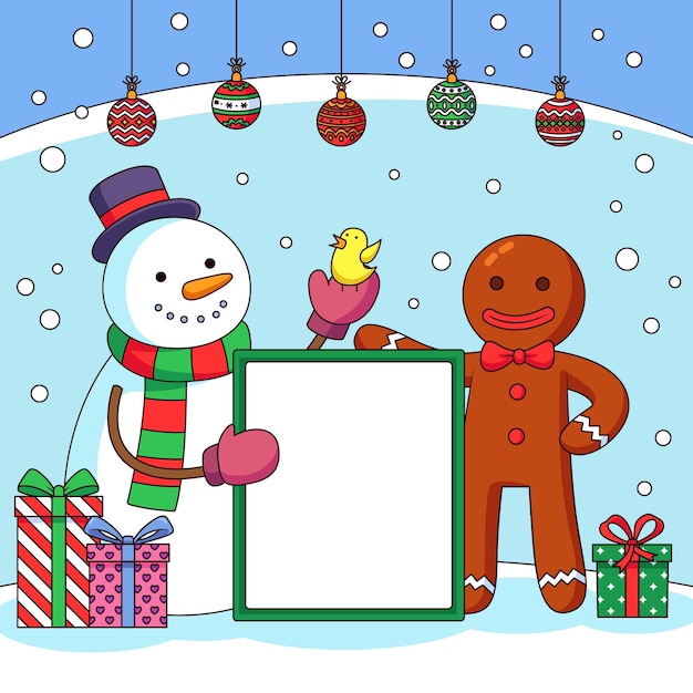 Free vector christmas character holding blank banner