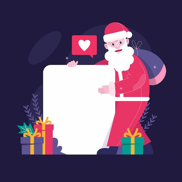 Christmas character holding blank banner