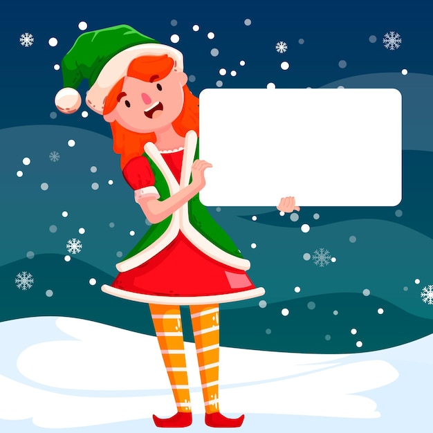 Free vector christmas character holding blank banner