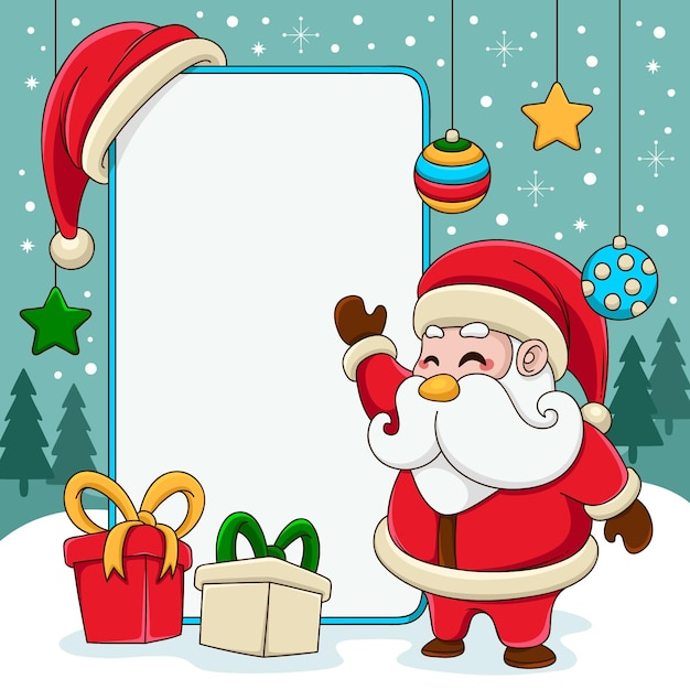 Christmas character holding blank banner