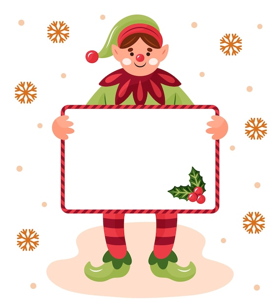 Christmas character holding blank banner