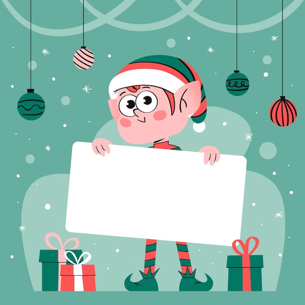 Christmas character holding blank banner