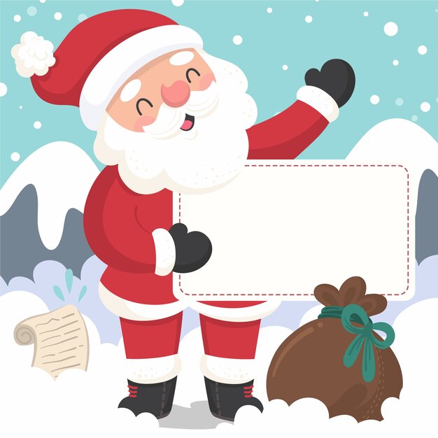 Christmas character holding blank banner