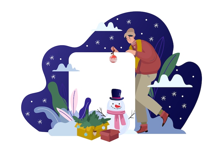 Free Vector christmas character holding blank banner