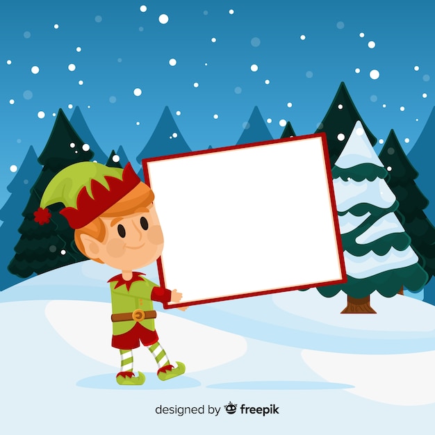 Christmas character holding white empty card