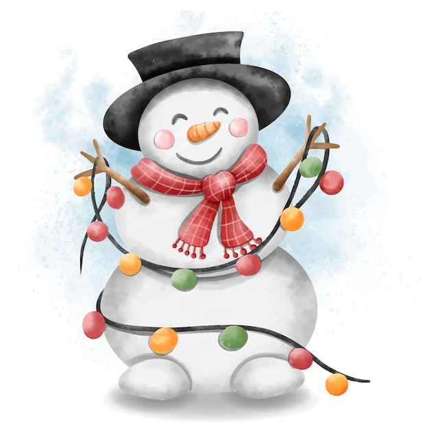 Бесплатное векторное изображение Рождественский персонаж снеговик с безделушками
