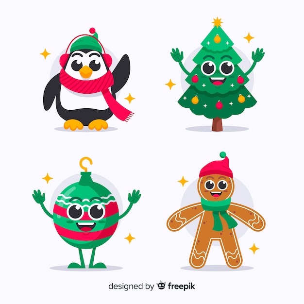 フラットなデザインのクリスマスキャラクターコレクション