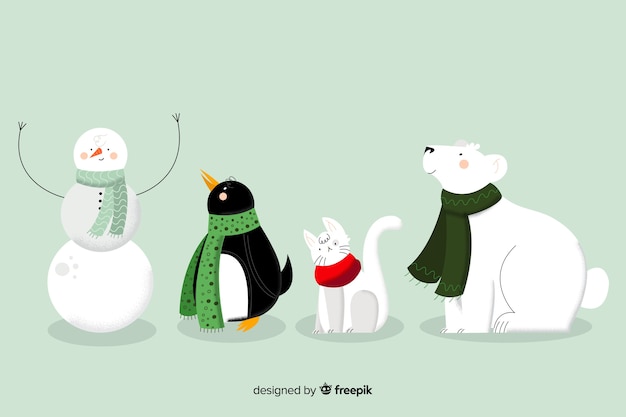 Free vector christmas characters collection in flat design