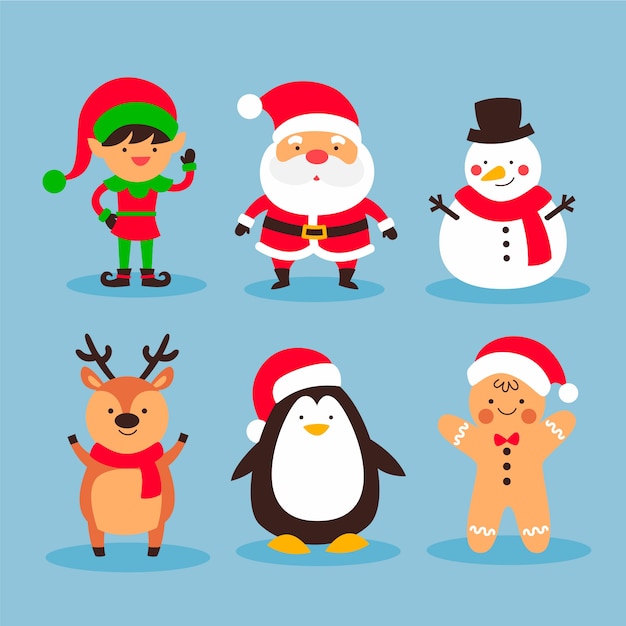 Christmas characters collection in flat design