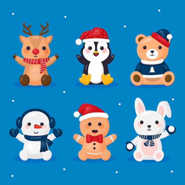 フラットなデザインのクリスマスキャラクターコレクション