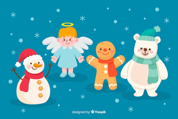 Christmas characters collection hand drawn style